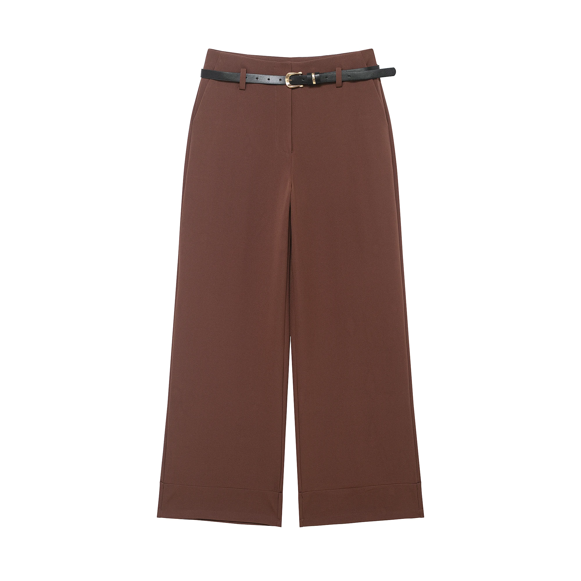 DUOPERI, pantalones rectos lisos con cinturón para mujer, pantalones informales de cintura alta de longitud completa, pantalones elegantes para mujer