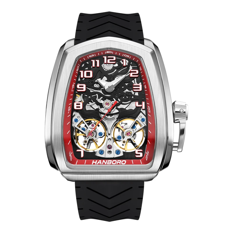 HANBORO volautomatisch mechanisch herenhorloge uitgehold polshorloge trend waterdicht lichtgevend horloge
