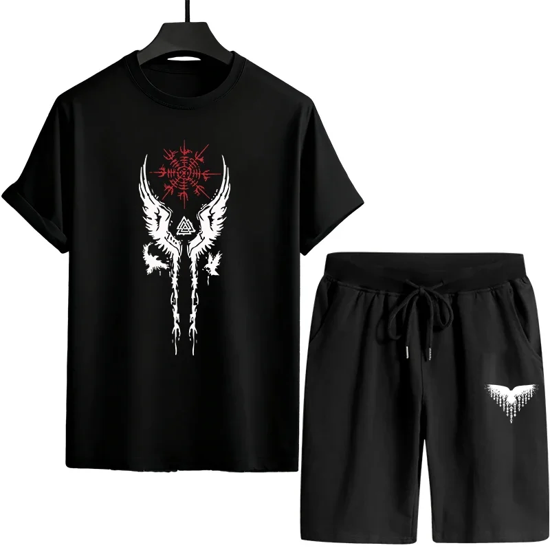 

2026 Новинка в мужских спортивных костюмах, футболка и шортах, городская повседневная модная одежда с короткими рукавами, мужской летний домашний уличный крутой спортивный комплект