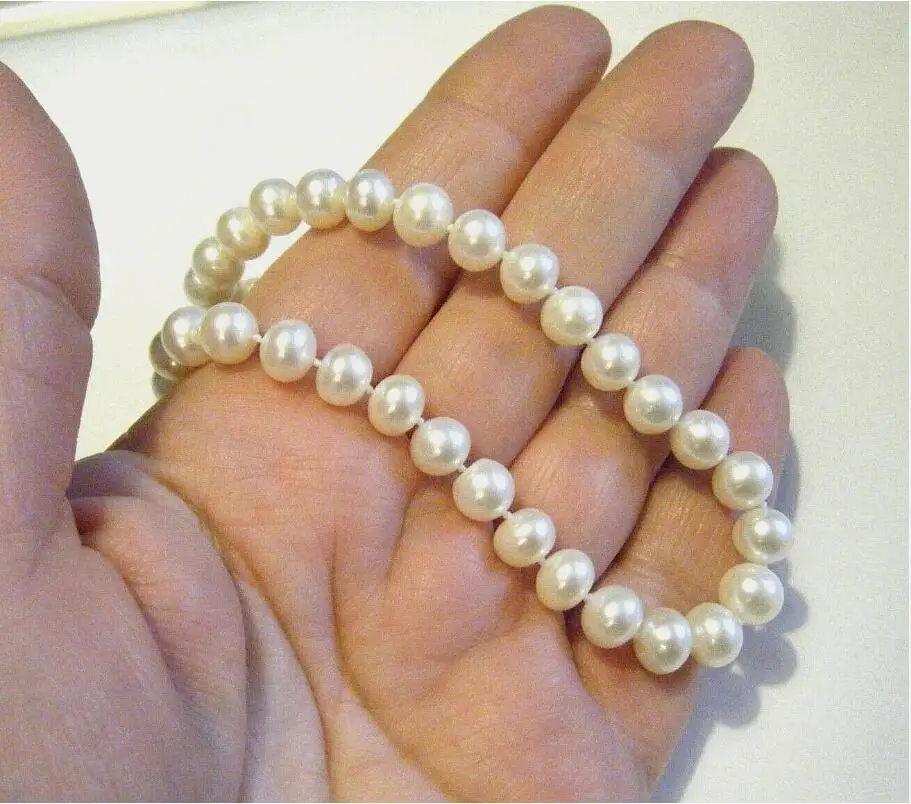 AAAA Japan Akoya 8-9mm White Japanese Akoya Pearl Necklace 18 inches 14k white gold 《Same style bracelet 7.5-8inch》