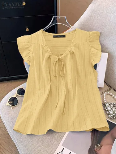 Imagen 2 del producto 2025 ZANZEA verano sin mangas blusa de vacaciones elegante mujeres tanques Tops camisa elegante Casual sólido algodón Camis Mujer Blusas Mujer