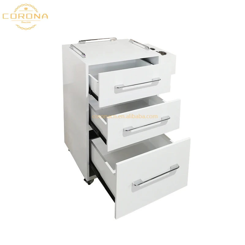 Wholesale Home Hotel Beauty Hair Salon 3 Drawers Storage Rack Rolling Cart White Wood Salon Trolley With Wheels