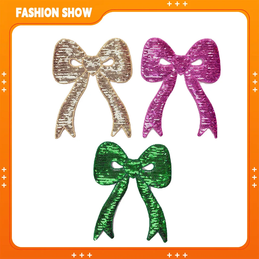 

Нашивка с вышивкой и блестками с бантом, аппликация, значок, нашивка, пришитая вручную, аксессуары для одежды «сделай сам», для настройки толстовок, футболок, свитеров, шапок