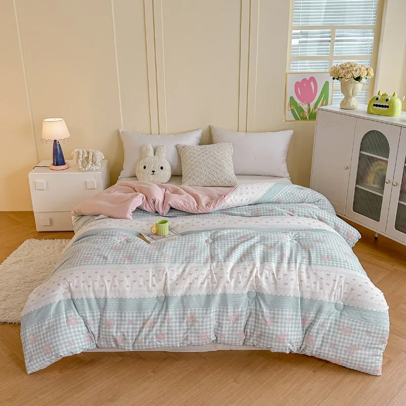 لحاف شتوي جديد مطبوع على شكل غزل متجعد ومغسول لعام 2025 لحاف سكن للطلاب للربيع والخريف لحاف سميك دافئ