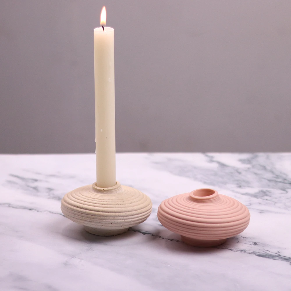 

Silicone mold for shaped spiral candlestick Round cement gypsum candlestick aromatherapy candle base silicone mold