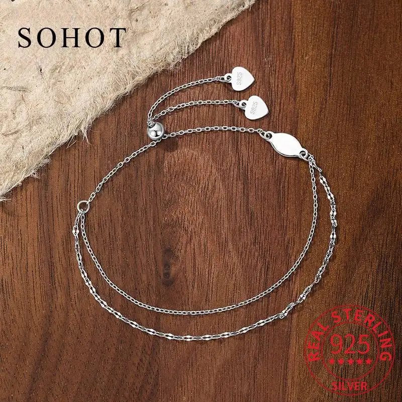 

Real 925 Sterling Silver Trendy Geometric Minimalist Bracelet for Fashion Women Classic Ajustable Fine Jewelry Daily Accessories
