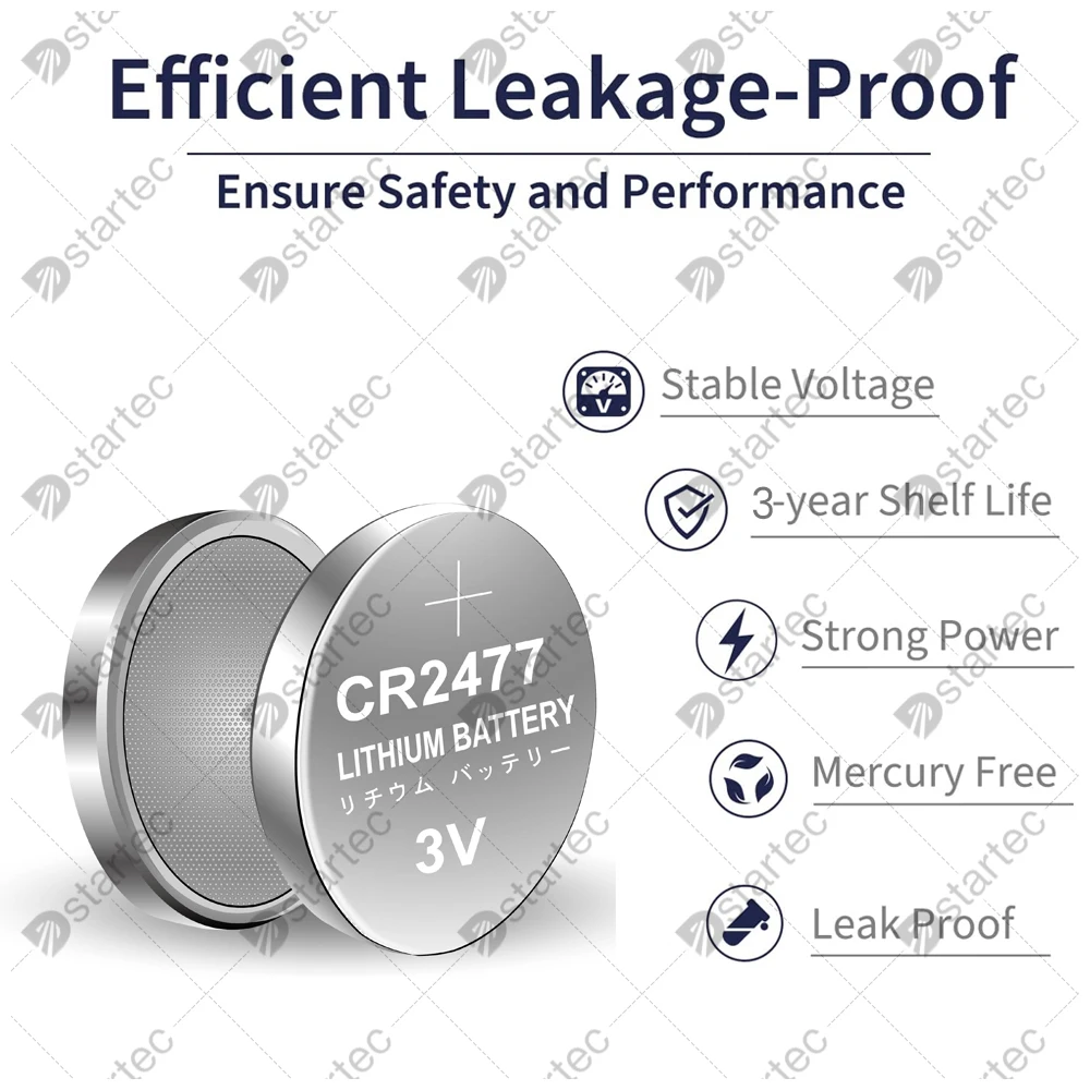 계산기 손전등용 버튼 리튬 배터리, 고성능 고온 저항 시계 코인 셀, CR2477, 3V, 1000mAh