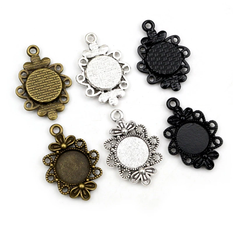20pcs 12mm Inner Size 5 Colors Fashion Style Cabochon Base Cameo Setting Charms Pendant