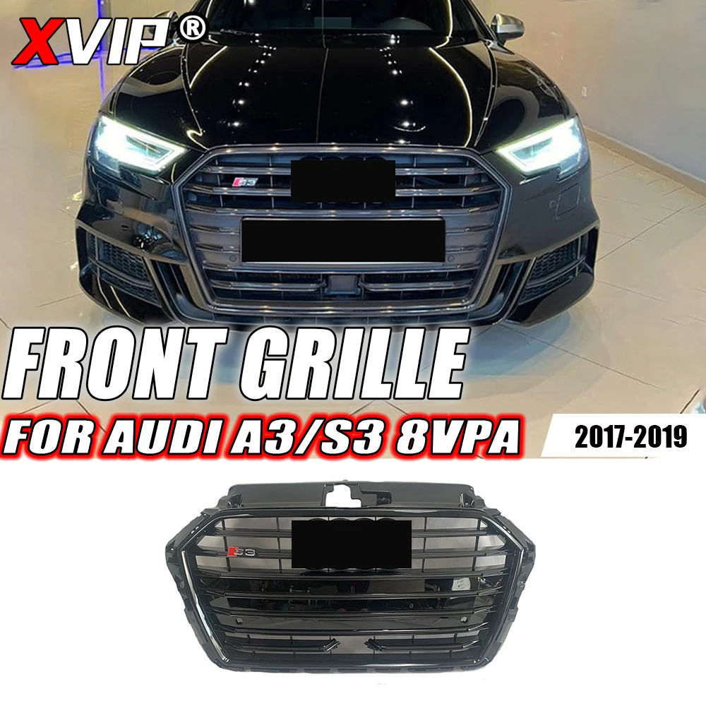 XVIP All Glossy Black With Ring S3 Style High Quality Upper Grille With ACC Fit For Audi A3 S3 8V 2017-2019 Front Bumper Grille