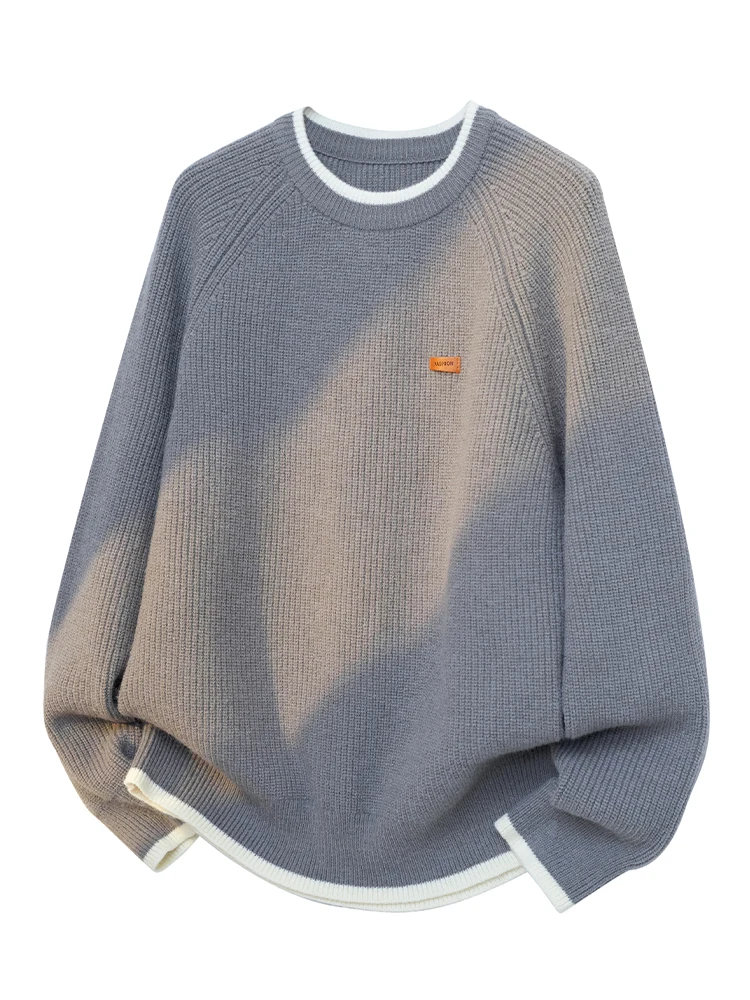 

Свободный удобный мужской свитер с круглым вырезом в американском стиле, модный универсальный вязаный топ из полиэфирного волокна для зимы