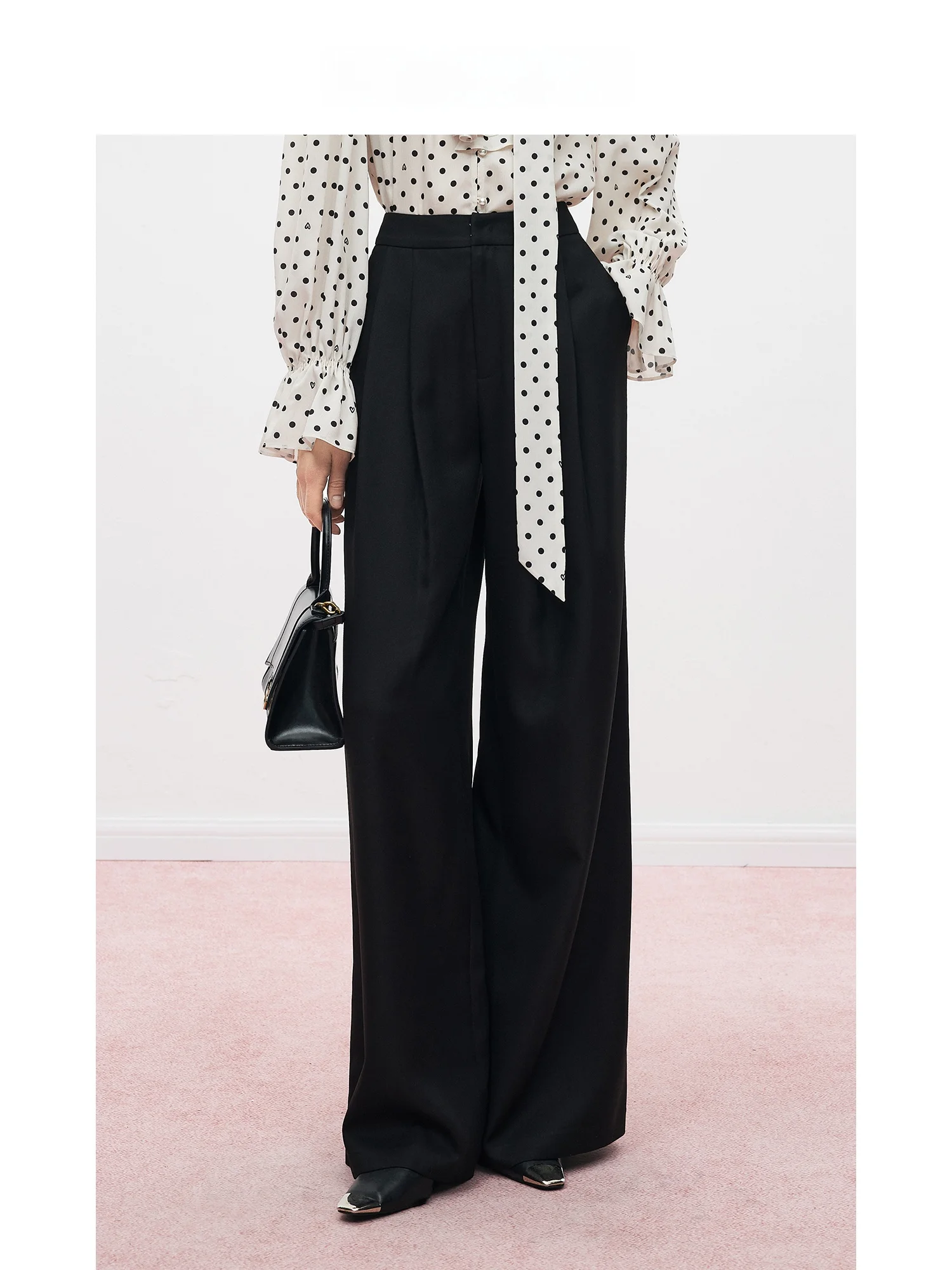 

MandyZhang Business Casual Black Pants Women's Autumn High Waist Wide Leg Pants Slimming Suit Straight Leg Pants Commute Style