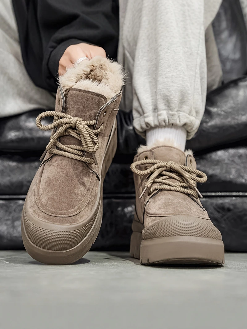 

Men's Winter Snow Boots Fleece Lined Leather And Fur Integrated Thick Bottom Warm Bread Shoes Casual Versatile Work Cotton Shoes
