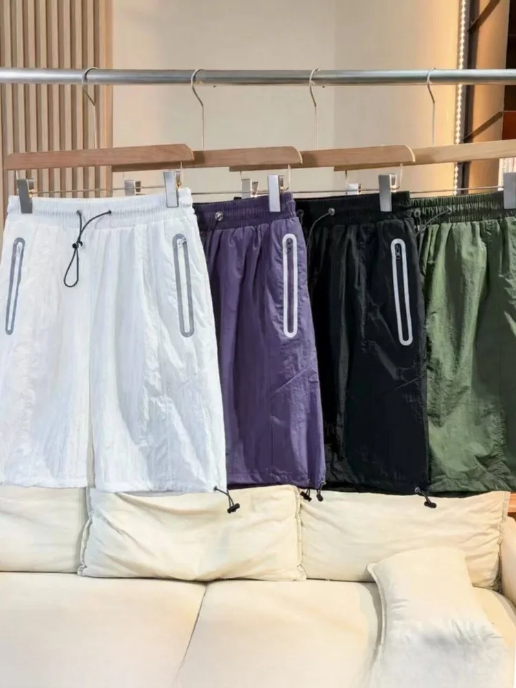 Quick Dry Breathable Outdoor Ice Silk Lightweight Summer Men's Casual Sports Shorts Standard Fit Zigzag Trimmed Nylon Fabric
