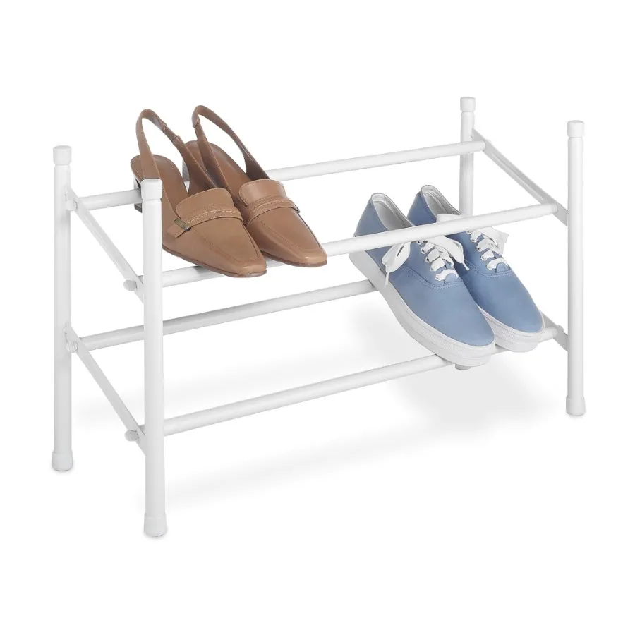 2-Tier Expandable Stackable Metal Shoe Rack Space-Saving Shoe Organizer 12-Pair Capacity White