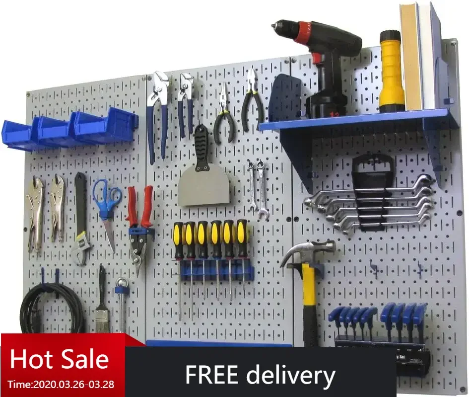 Pegboard Organizer Wall Control 4 ft. Metal Pegboard Standard Tool Storage Kit with Gray Toolboard and Blue Accessories