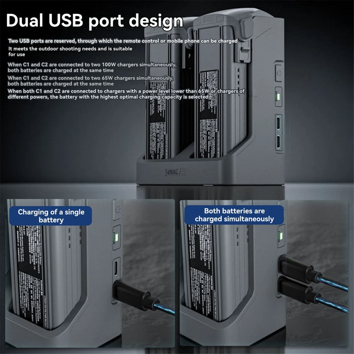 

2025+ для AIR 3/AIR 3S, двухканальный зарядный концентратор, двойной USB-порт, быстрая зарядка, аксессуары для хранения аккумуляторов
