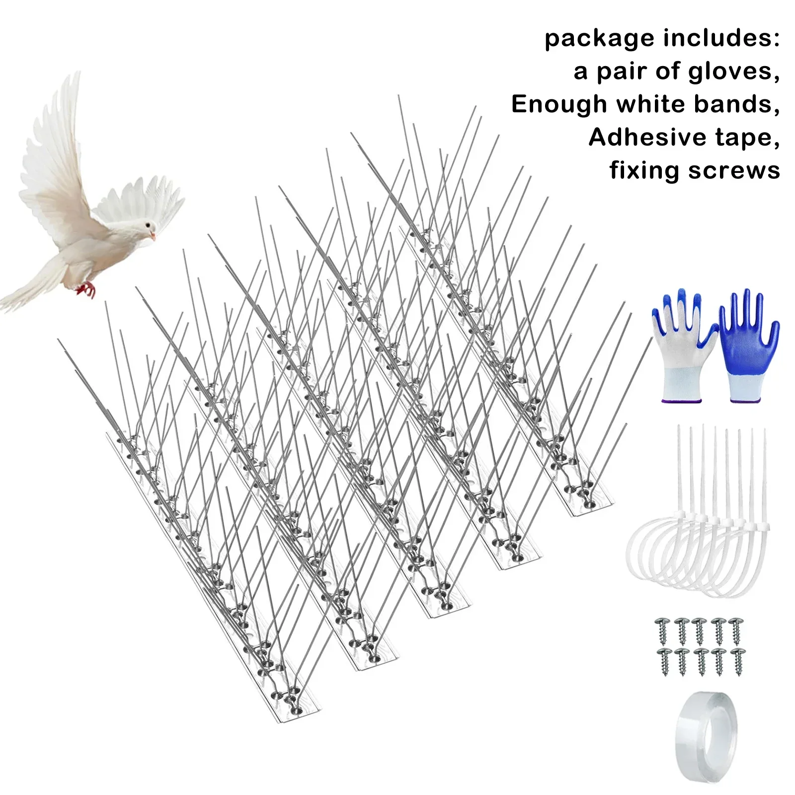 

10Pack-33cm Fence Roof Balcony Protection Anti-Bird Deterrent，10.8ft Stainless Steel Bird Spikes for Outdoor Pigeons & Birds