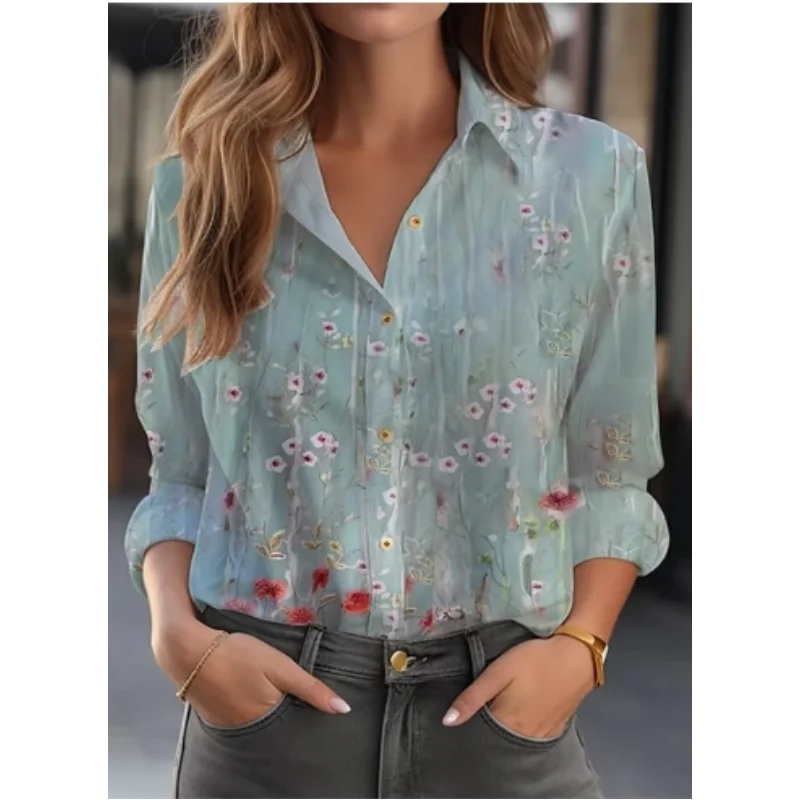 2024 Fashion Women\'s Floral Shirt Commuter New Pattern Printed Comfortable Casual Long Sleeve Shirt Personalized Street Style