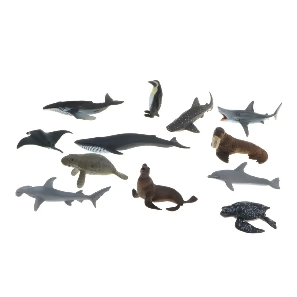 12 Plastic Marine Animal Figure Dolphin Shark Kids Fillers