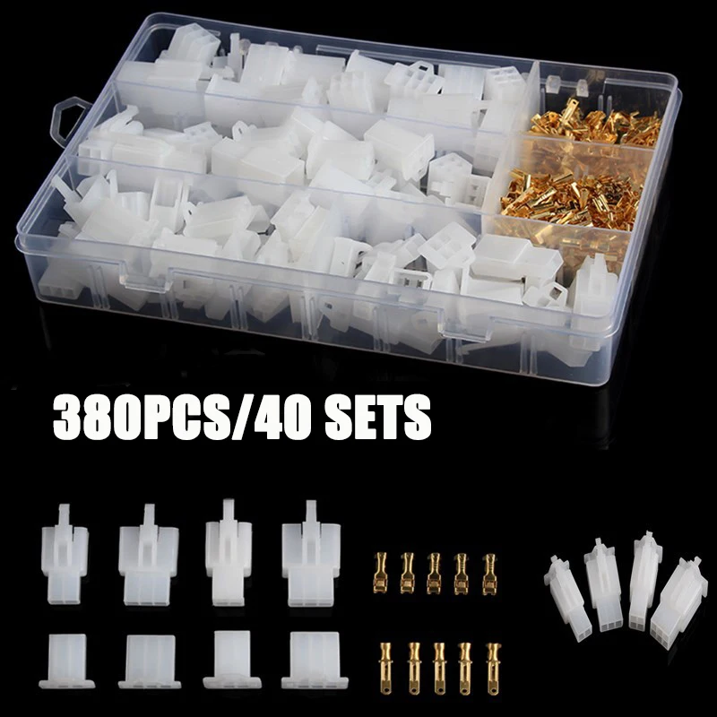 40sets/380pcs 2.8mm Connector 2/3/4/6 Pin Electrical Wire Connector Male Female Cable Terminal Plug Kits Cars Motorcycles