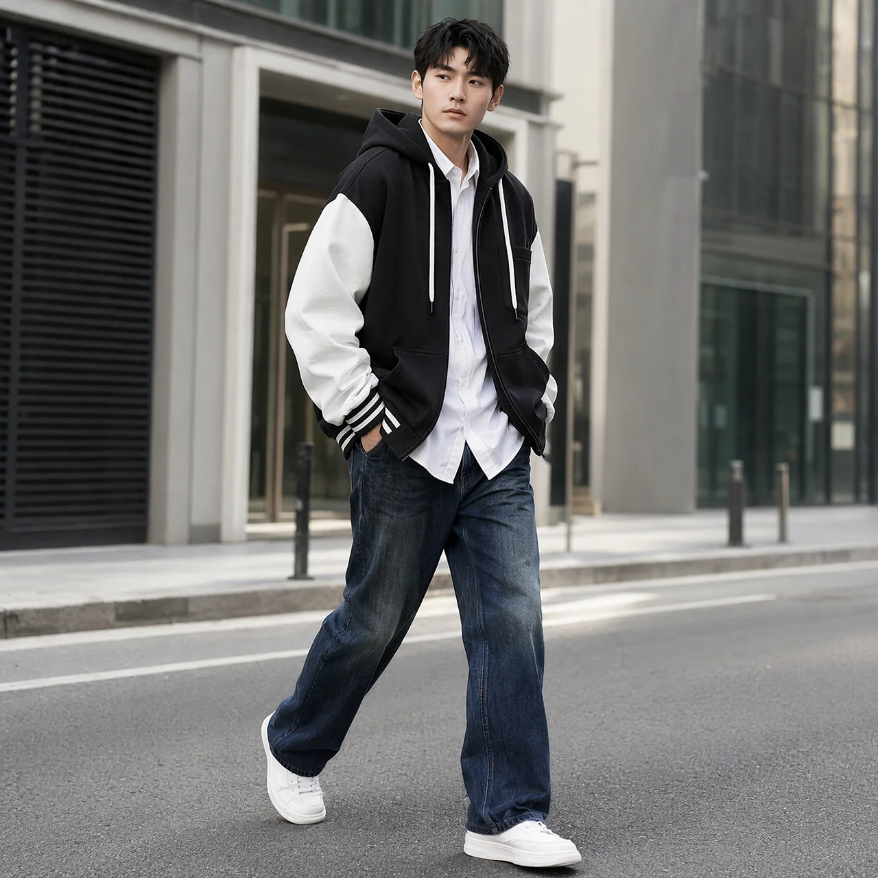 New European and American Style Zippered Hooded Baseball Jacket, Casual Fashion Trendy Coat, Unisex