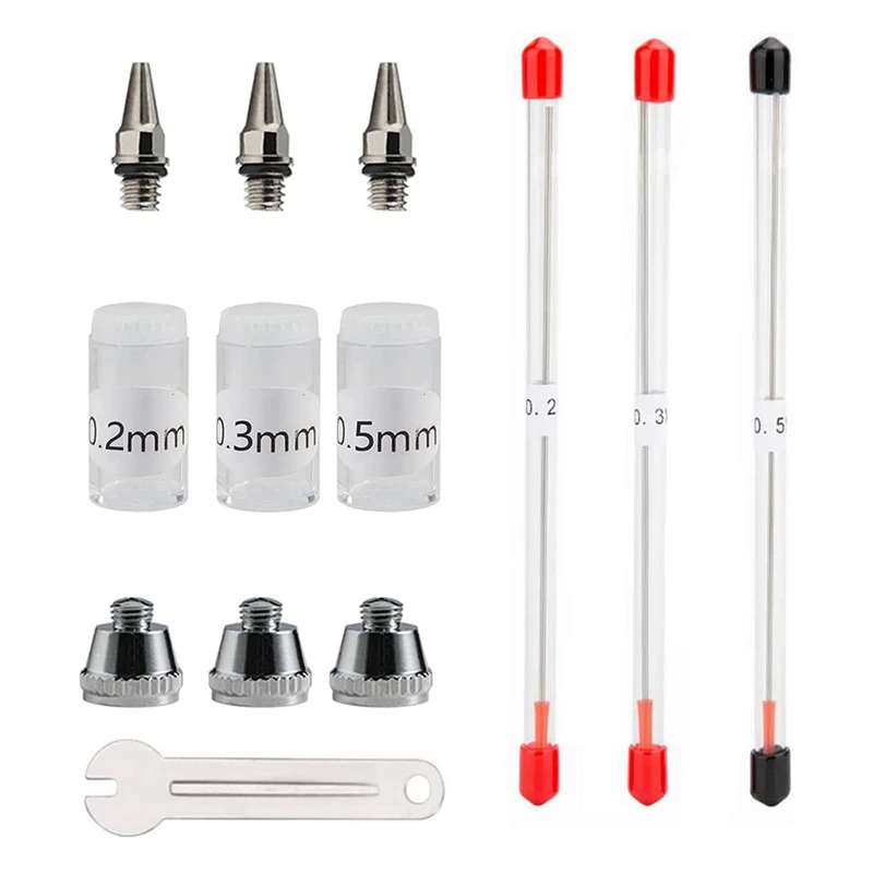 

Airbrush Nozzle Needle Cap 0.2Mm 0.3Mm 0.5Mm Replacement With Wrench For Airbrush Spray Gun Kit