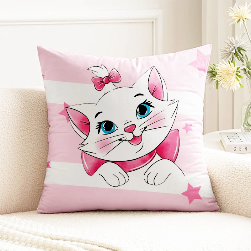 

Marie Cat Square Pillowcase Pink Cute Cartoon Bedroom Sofa Decorative Cushion Cover with Zipper Soft Cushion Customizable Cover