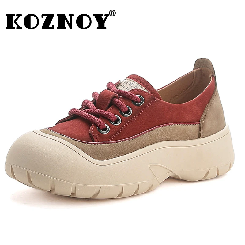 Koznoy 4cm Suede Genuine Leather Women Flats Spring High Brand Vulcanize Platform Vulcanize Chunky Sneaker Loafer Autumn Shoes