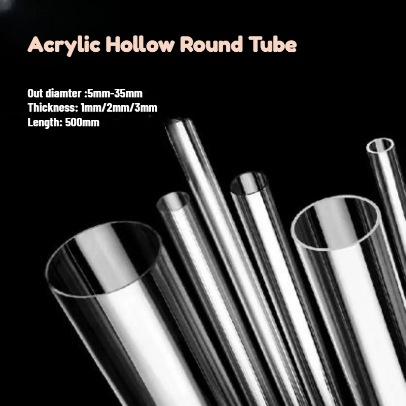 

Length 500mm Transparent Round Acrylic Tube High Impact Plexiglass PMMA Pipe for Lighting Model Plumbing Craft OD 5mm-35mm