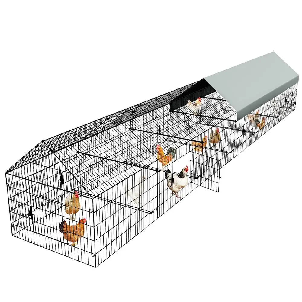 Metal Chicken Coop 21ft x 3.5ft Chicken Run Pen for Yard with Cover Outdoor Metal Portable Chicken Tractor Cage Enclosure Crate