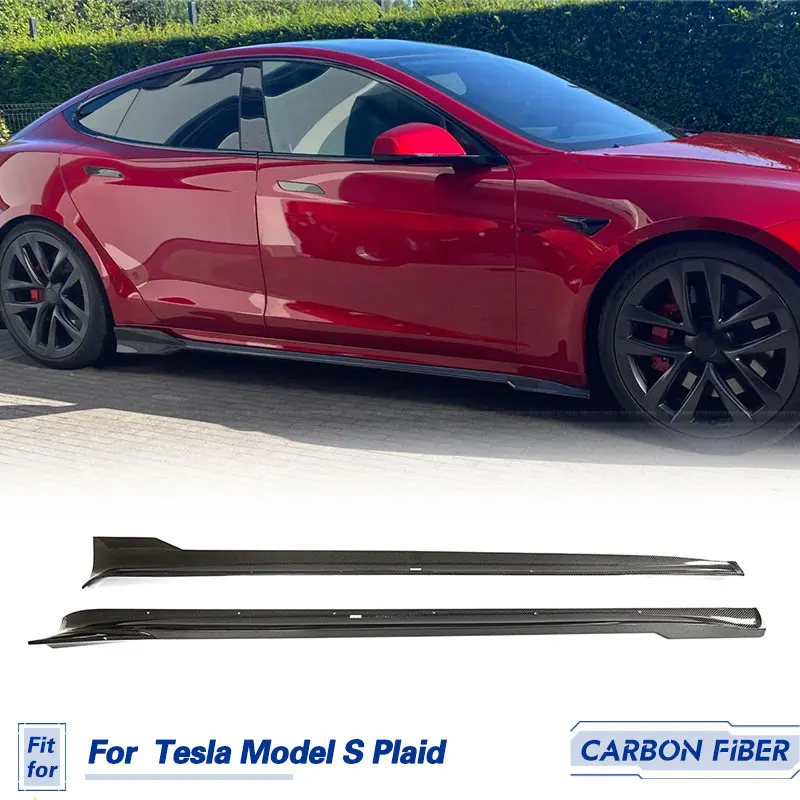 Car Side Skirts Extensions Carbon Fiber for Tesla Model S Plaid Sedan 2021-2023 Racing Side Door Bumper Apron Lip Body Kits