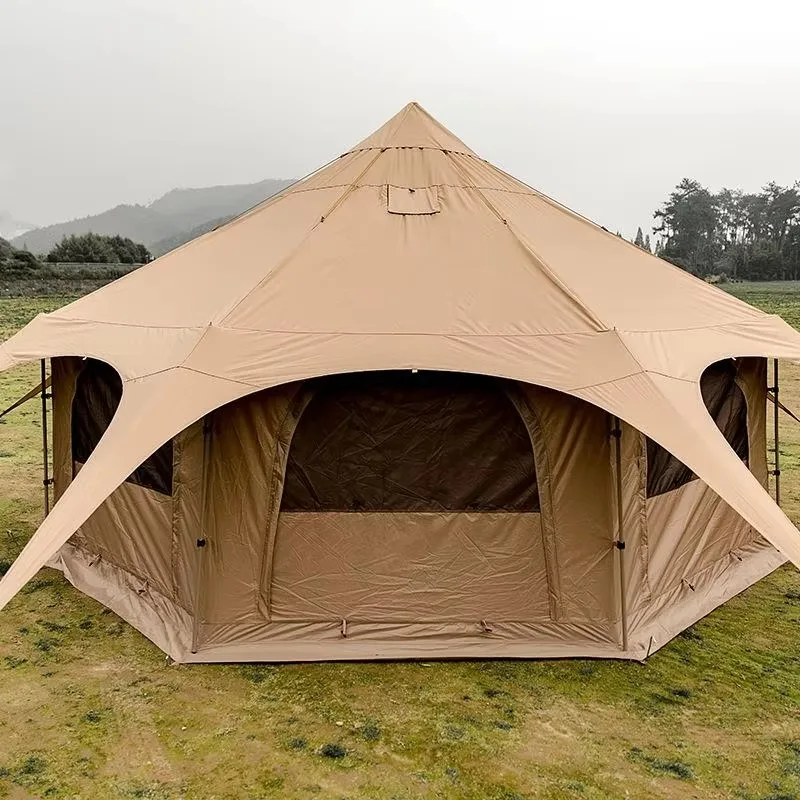 

Octagonal Outdoor Camping Tent Mongolian Yurt Style Large Rainproof Sunproof Feature Made Oxford Cotton Canvas Fabric