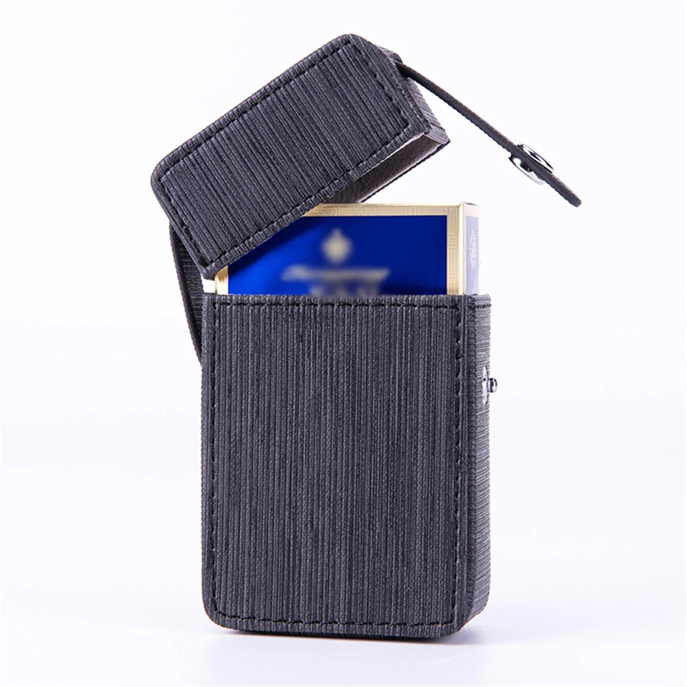 PU Leather Big Capacity Cigarette Case Cover Luxury Genuine Leather Cigarettes Box Holder Lighter Sleeve Gadgets for Women Men