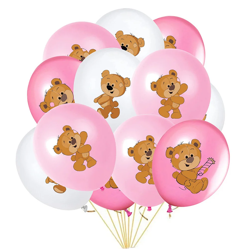 Ballon imprimé ours mignon, rose, blanc, ours en peluche, ballon en latex, baby shower, anniversaire, décoration de dessin animé garçon et fille, 12