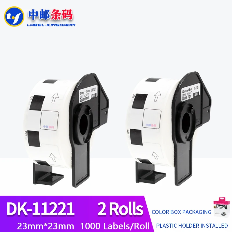 2 Rolls Generic DK-11221 Label 23*23mm 1000Pcs Compatible for Brother Label Printer All Come With Plastic Holder