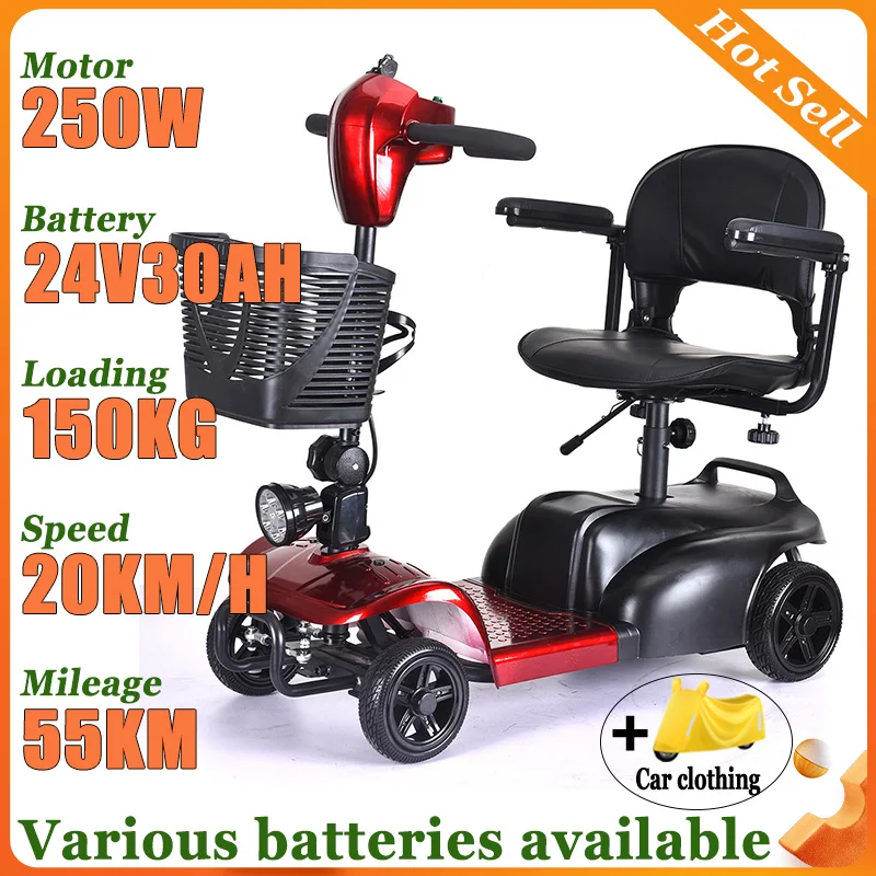 

Red Intelligent 4-wheel Electric Car Elderly Swimming Car Foldable Household Mobility Scooter Disabled Elderly Electric Scooter