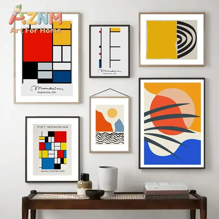 Piet Mondrian Cubism Geometric Abstract Canvas Painting Wall Art Nordic Poster Print for Living Room Home Decor