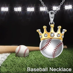 Fashionable Boys Youth Sports Style Baseball Crown Pendant Necklace Trendy Casual Necklace Jewelry Accessories Birthday Gifts