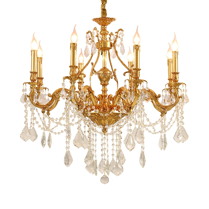 

DINGFAN European Classical Design Living Room Decoration Pendant Light Led Crystal Brass Chandeliers