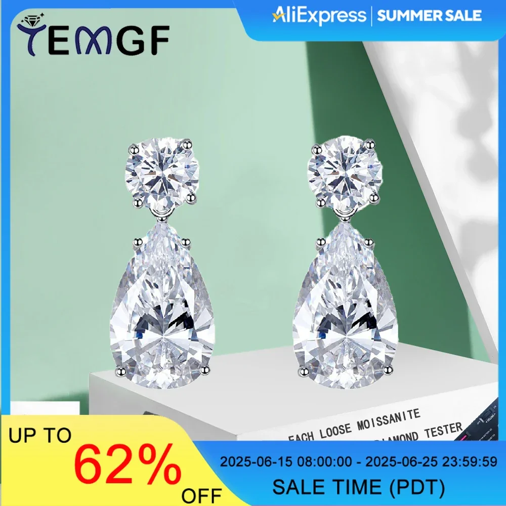 

TEMGF Moissanite/Zircon Earrings S295 Sterling Silver Base for Women Sparkling Luxury Bridal Wedding Engagement Fine Jewelry