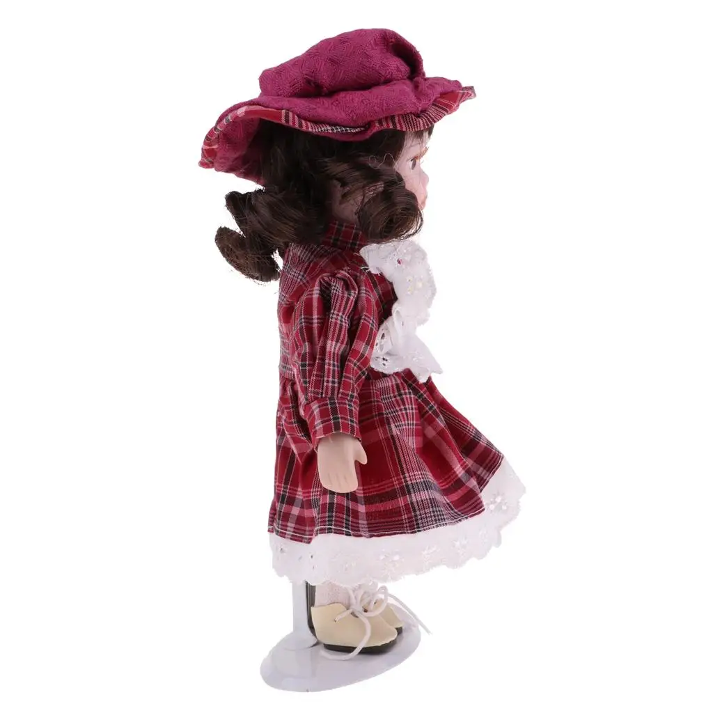 

Коллекционная миниатюрная фарфоровая кукла-девочка в красном платье в викторианском стиле для кукольного домика, для коллекции и декора