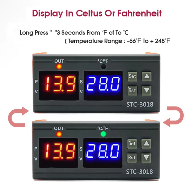 STC-3018 Dual Digital Temperature Controller รีเลย์เอาต์พุต Thermoregulator Thermostat พร้อมเครื่องทําความร้อน Cooler 110 V-220 V