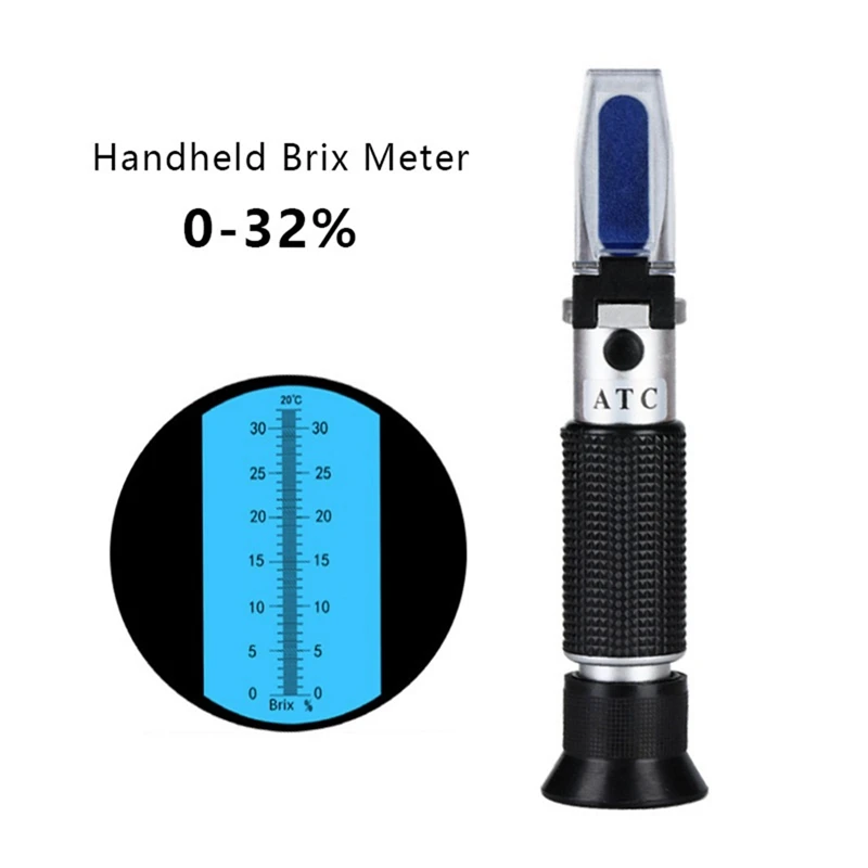 AT35 Handheld Refractometer Sugar Concentration Meter Densimeter 0-32% Brix Saccharimeter Sugar Tester Fruits Grapes