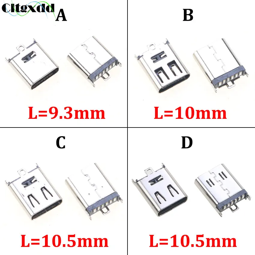 Cltgxdd USB Type-C 3.1 6P 6Pin 180 Degree Vertical Patch 9.3MM 10.0MM 10.5MM USB Female Socket High-speed Transmission Connector