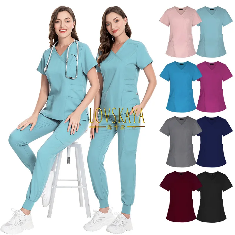 Bata quirúrgica fina con cuello en V, uniforme de enfermera con múltiples bolsillos, uniforme de trabajo de aislamiento médico, ropa de lavado a mano de enfermera, Verano