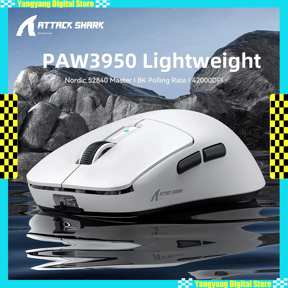 

Беспроводная мышь Attack Shark R6 PAW3950Max, 8 кГц, 42000 точек на дюйм, трехрежимная, Nordic52840, 39 г, легкая мышь для киберспорта, аксессуар для ПК на заказ