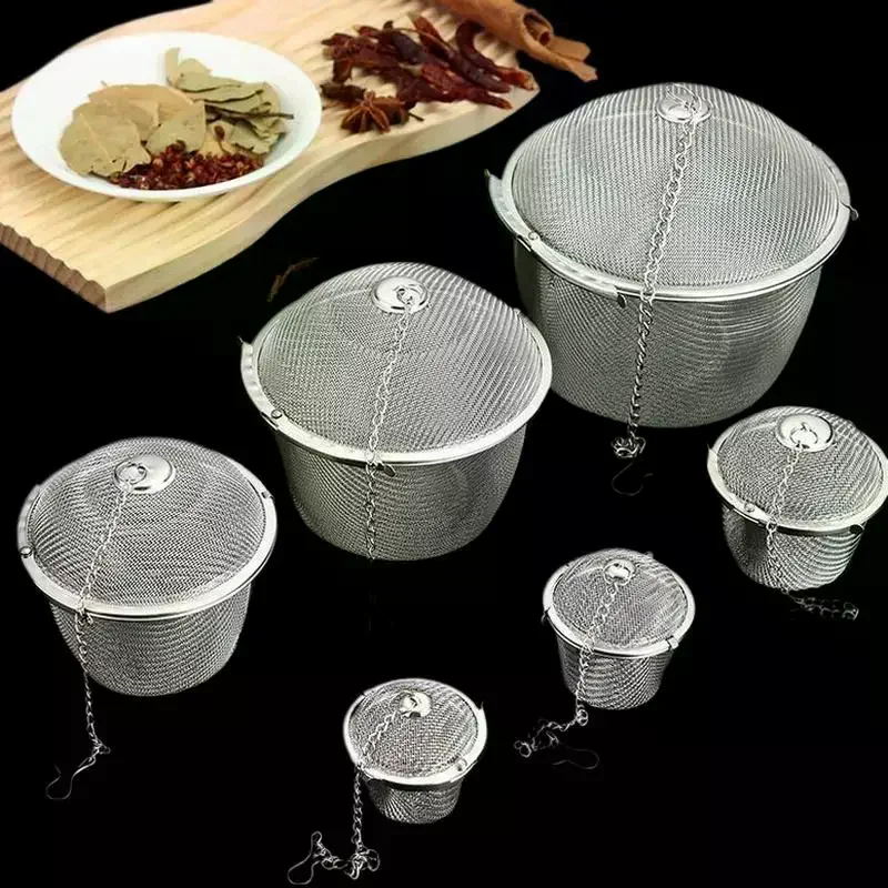 Tea Coffee Stew Spice Soup Herbal Sieve Infuser Reusable Stainless Steel Seasoning Bag Ball Kitchen Filter Sachet With Chain