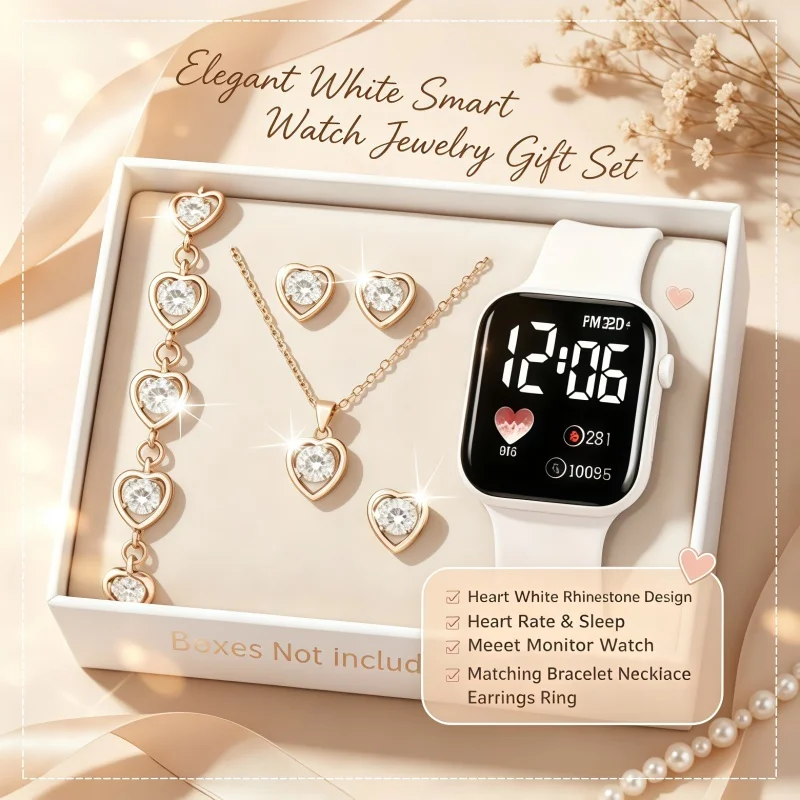 2026 New set of fashion electronic watch necklace earrings ring set for teenagers boys and girls, the best choice for frien