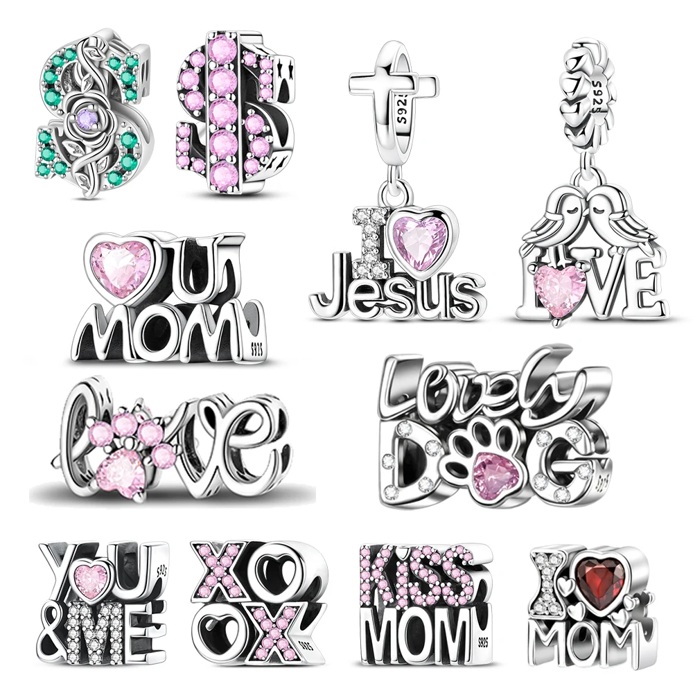 Text-Serie 925 Sterling Silber 'I Love Your Mom' Musik-Welpen-Anhänger für DIY Armband Halskette Lustige Party-Geschenke