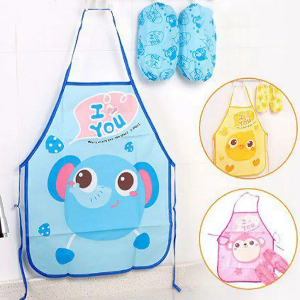 Reusable DIY Children Apron Waterproof Cartoon Painting Apron Oil-proof Stain-proof Cartoon Overalls Baking Accessories